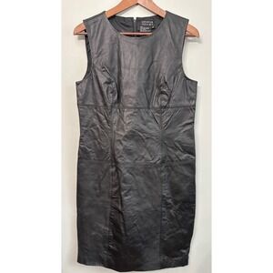 Vtg 90s Y2K SPENSER JEREMY Black Leather Sheath Dress 10 Sleeveless Biker